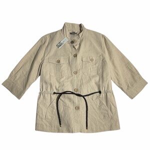 NWT Investments Petites Sand Blazer Style Belted Women’s Button Jacket Size 10P